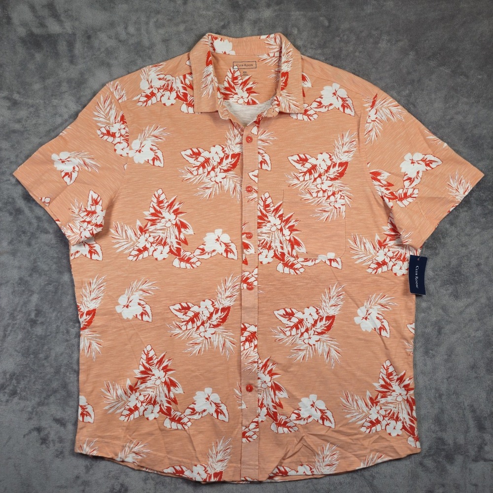 Club Room Hawaiian Print Button Up Shirt Men's Peach Puff 2XL NWT